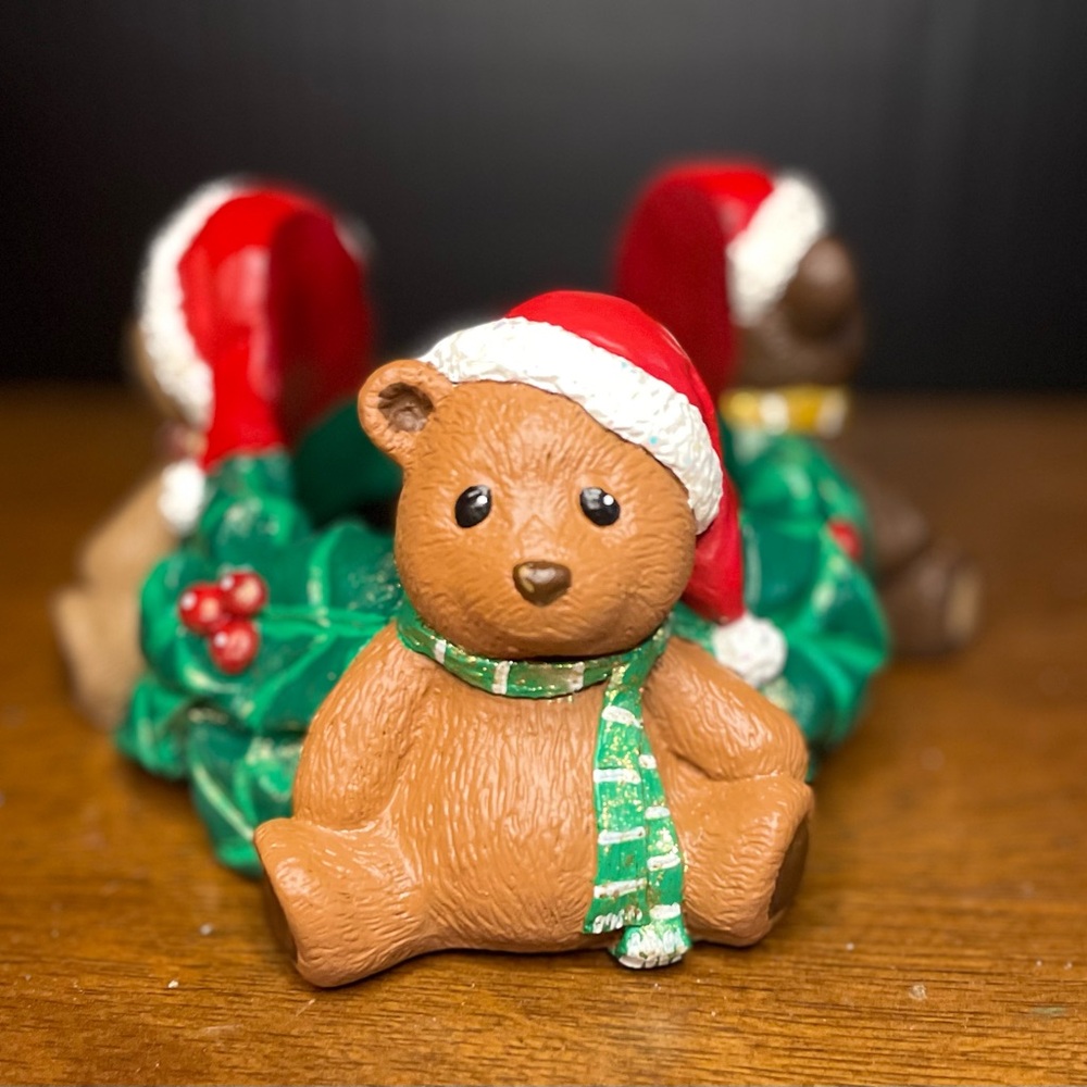 Hand painted Christmas Bears Candle holder